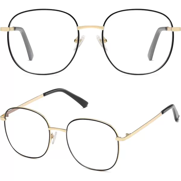SOJOS Classic Square Blue Light Blocking Glasses for Women Men Stylish Computer Glasses SJ1137Blackampgold