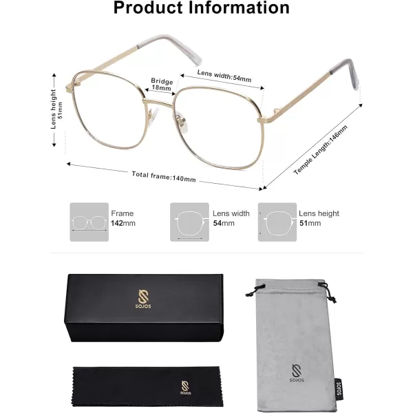 SOJOS Classic Square Blue Light Blocking Glasses for Women Men Stylish Computer Glasses SJ1137Gold