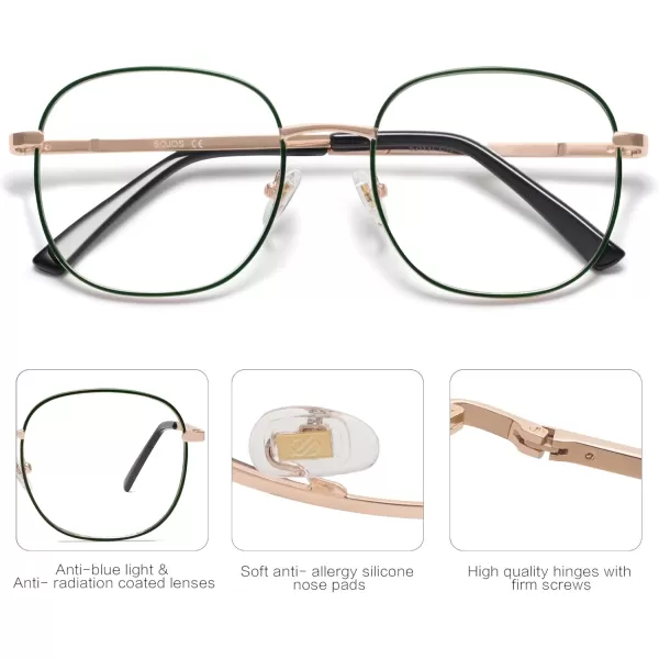 SOJOS Classic Square Blue Light Blocking Glasses for Women Men Stylish Computer Glasses SJ1137Green