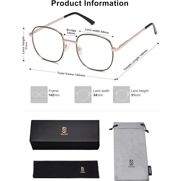 SOJOS Classic Square Blue Light Blocking Glasses for Women Men Stylish Computer Glasses SJ1137Green