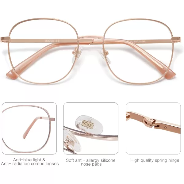 SOJOS Classic Square Blue Light Blocking Glasses for Women Men Stylish Computer Glasses SJ1137Rose Gold