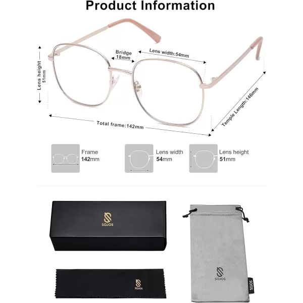 SOJOS Classic Square Blue Light Blocking Glasses for Women Men Stylish Computer Glasses SJ1137Rose Gold