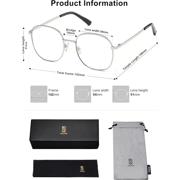 SOJOS Classic Square Blue Light Blocking Glasses for Women Men Stylish Computer Glasses SJ1137Silver