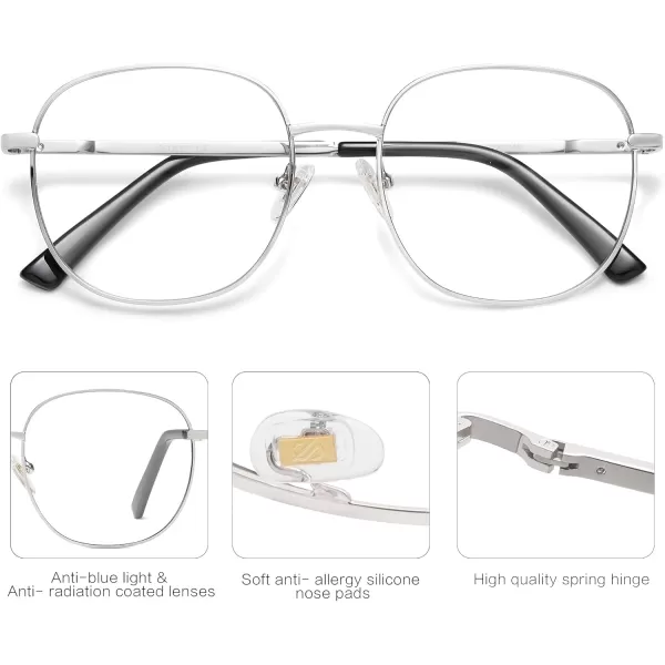 SOJOS Classic Square Blue Light Blocking Glasses for Women Men Stylish Computer Glasses SJ1137Silver