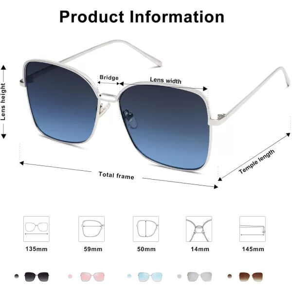 SOJOS Classic Square Oversized Sunglasses for Women Big Large Designer Style Sunnies SJ1082SilverGradient Blue