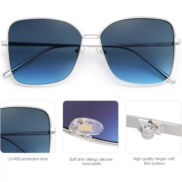SOJOS Classic Square Oversized Sunglasses for Women Big Large Designer Style Sunnies SJ1082SilverGradient Blue