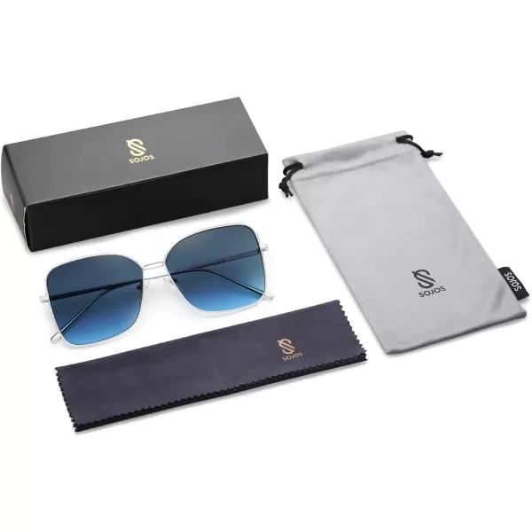 SOJOS Classic Square Oversized Sunglasses for Women Big Large Designer Style Sunnies SJ1082SilverGradient Blue