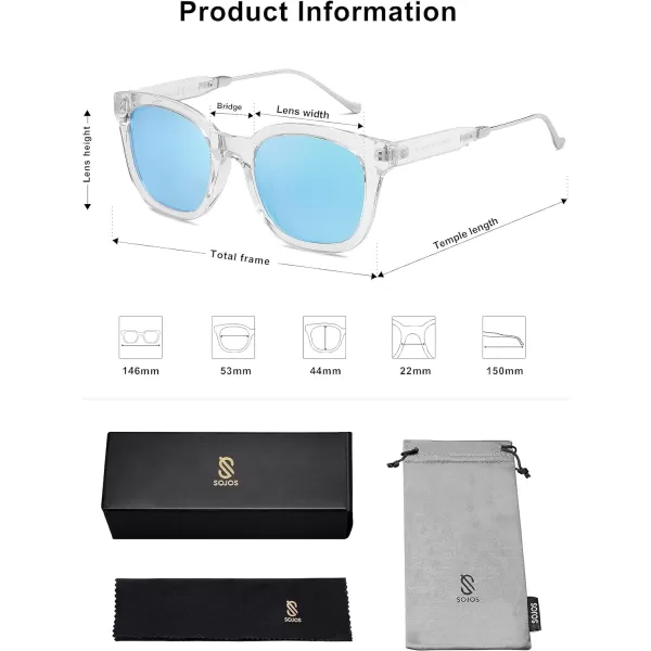 SOJOS Classic Square Polarized Sunglasses for Women Men Retro Trendy UV400 Sunnies SJ2050ClearBlue Mirrored