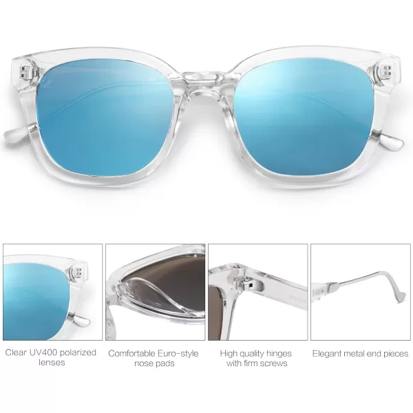 SOJOS Classic Square Polarized Sunglasses for Women Men Retro Trendy UV400 Sunnies SJ2050ClearBlue Mirrored