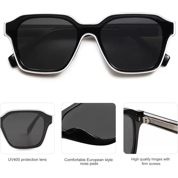 SOJOS Classic Square Sunglasses for Men Women Retro Trendy Shades UV400 Protection SJ2263Black