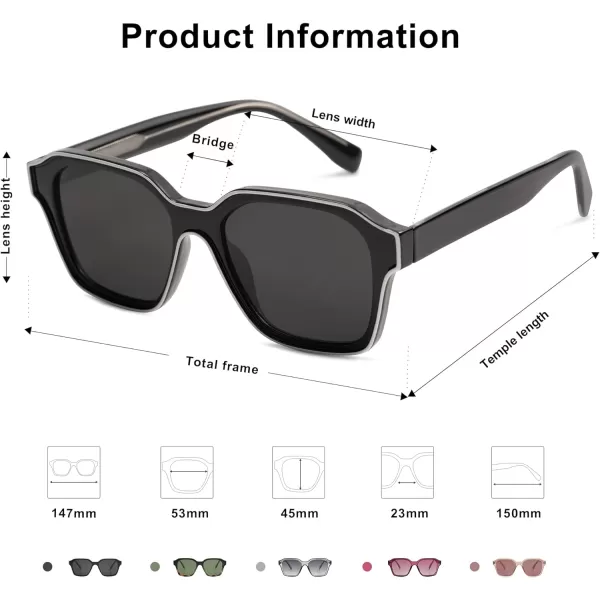 SOJOS Classic Square Sunglasses for Men Women Retro Trendy Shades UV400 Protection SJ2263Black