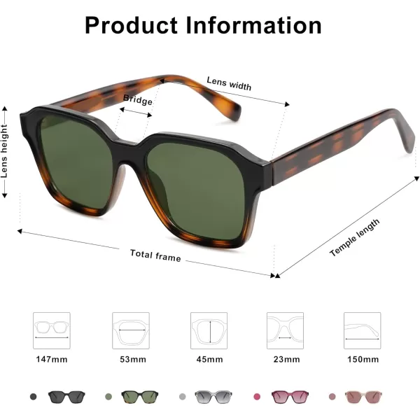 SOJOS Classic Square Sunglasses for Men Women Retro Trendy Shades UV400 Protection SJ2263Tortoise