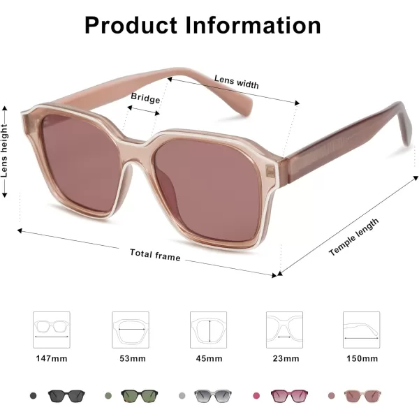 SOJOS Classic Square Sunglasses for Men Women Retro Trendy Shades UV400 Protection SJ2263Transparent Brown