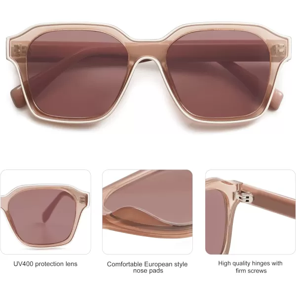 SOJOS Classic Square Sunglasses for Men Women Retro Trendy Shades UV400 Protection SJ2263Transparent Brown