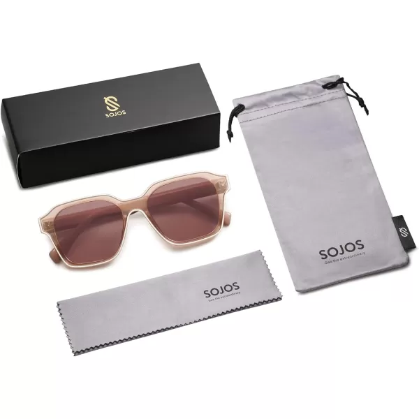 SOJOS Classic Square Sunglasses for Men Women Retro Trendy Shades UV400 Protection SJ2263Transparent Brown