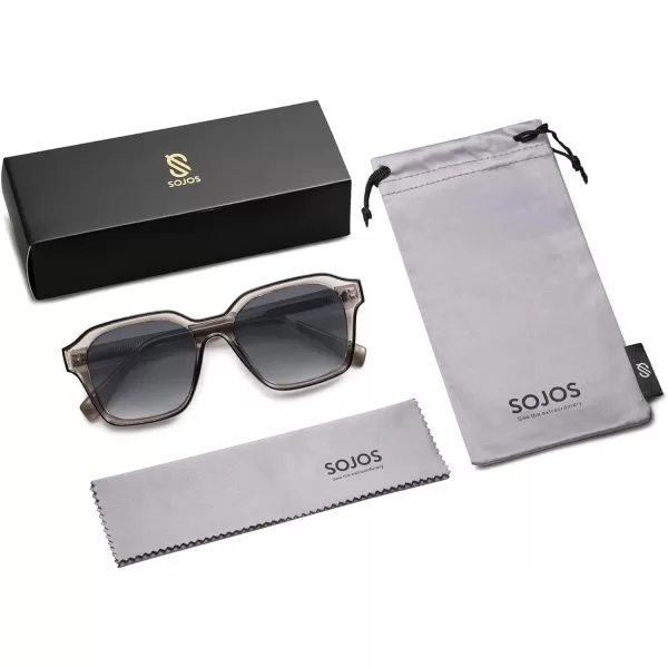 SOJOS Classic Square Sunglasses for Men Women Retro Trendy Shades UV400 Protection SJ2263Transparent Grey