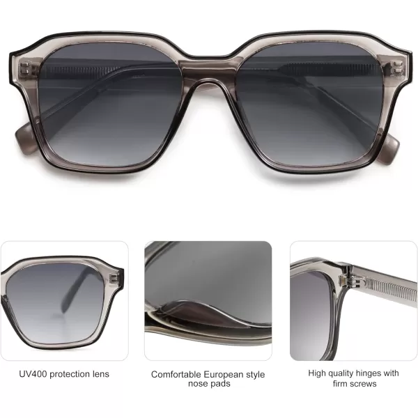 SOJOS Classic Square Sunglasses for Men Women Retro Trendy Shades UV400 Protection SJ2263Transparent Grey