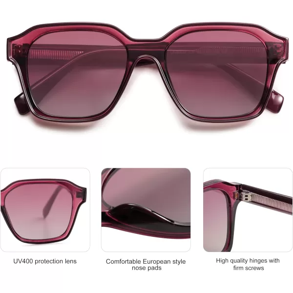 SOJOS Classic Square Sunglasses for Men Women Retro Trendy Shades UV400 Protection SJ2263Transparent Red