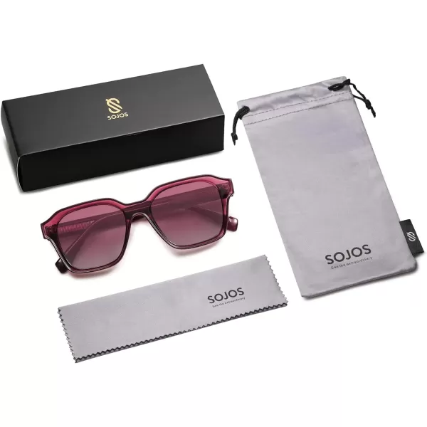 SOJOS Classic Square Sunglasses for Men Women Retro Trendy Shades UV400 Protection SJ2263Transparent Red
