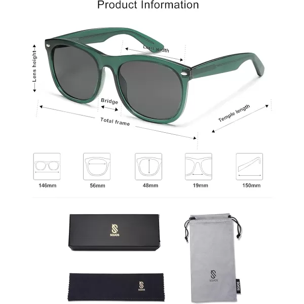 SOJOS Classic Square Sunglasses for Women Men Vintage Retro Oversized Womens UV400 Sun Glasses SJ2270Crystal GreenGrey