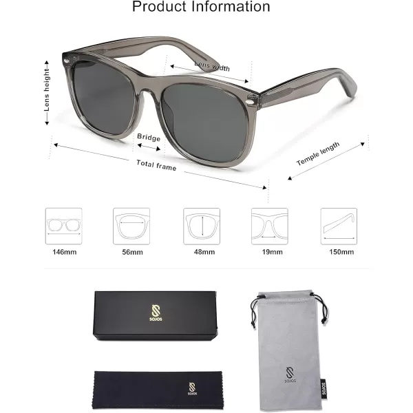 SOJOS Classic Square Sunglasses for Women Men Vintage Retro Oversized Womens UV400 Sun Glasses SJ2270Crystal GreyGrey