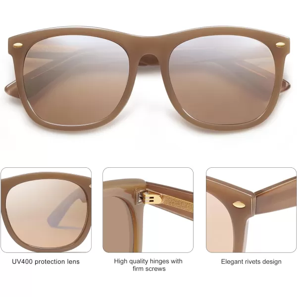 SOJOS Classic Square Sunglasses for Women Men Vintage Retro Oversized Womens UV400 Sun Glasses SJ2270Milky Light BrownBrown Silver Mirror