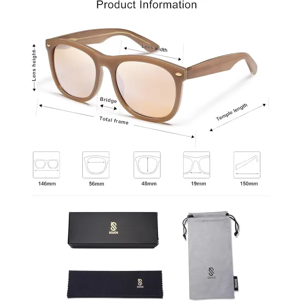 SOJOS Classic Square Sunglasses for Women Men Vintage Retro Oversized Womens UV400 Sun Glasses SJ2270Milky Light BrownBrown Silver Mirror