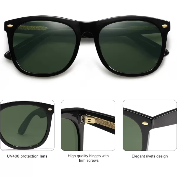 SOJOS Classic Square Sunglasses for Women Men Vintage Retro Oversized Womens UV400 Sun Glasses SJ2270Shiny BlackGreen