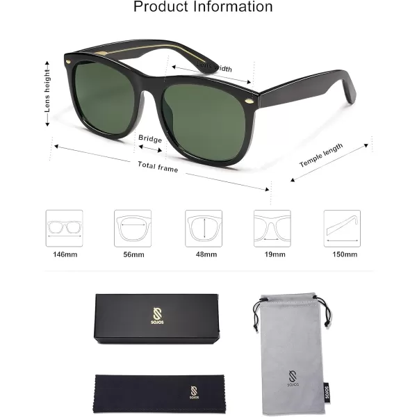 SOJOS Classic Square Sunglasses for Women Men Vintage Retro Oversized Womens UV400 Sun Glasses SJ2270Shiny BlackGreen