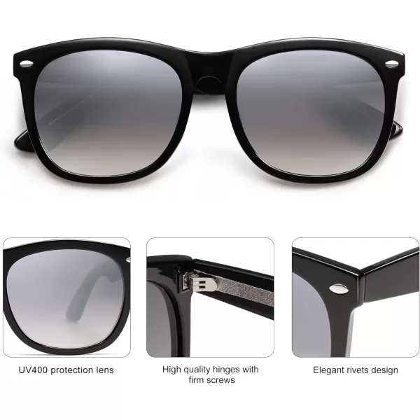 SOJOS Classic Square Sunglasses for Women Men Vintage Retro Oversized Womens UV400 Sun Glasses SJ2270Shiny BlackSilver Mirror