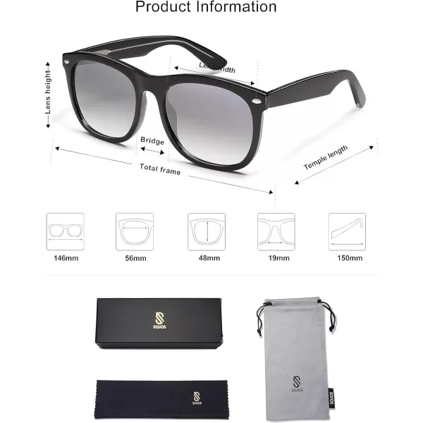 SOJOS Classic Square Sunglasses for Women Men Vintage Retro Oversized Womens UV400 Sun Glasses SJ2270Shiny BlackSilver Mirror