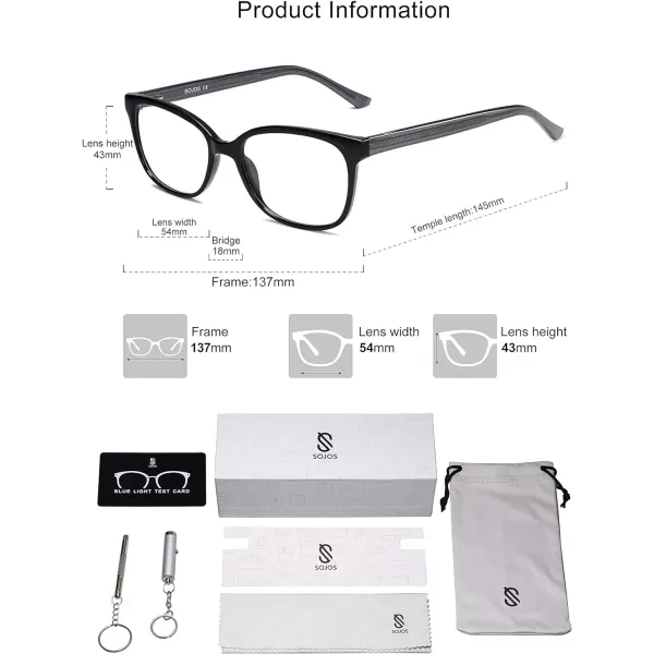 SOJOS Clear Blue Light Glasses Computer Glasses Embossed Temple ROCOCO SJ5099Black AntiBlue Light Lens
