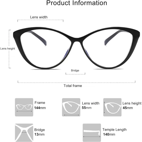 SOJOS Oversized Cateye Blue Light Blocking Glasses Women TR90 Lightweight Frame Computer Eyeglasses SJ5057 with Black FrameAntiBlue Light LensC1 Black Frame AntiBlue Light Lens