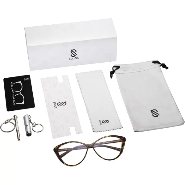 SOJOS Oversized Cateye Blue Light Blocking Glasses Women TR90 Lightweight Frame Computer Eyeglasses SJ5057 with Black FrameAntiBlue Light LensC3 Yellow Tortoise Frame AntiBlue Light Lens