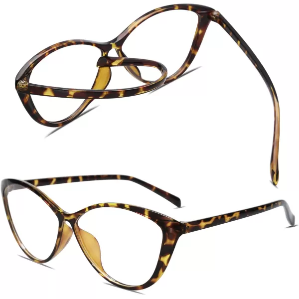 SOJOS Oversized Cateye Blue Light Blocking Glasses Women TR90 Lightweight Frame Computer Eyeglasses SJ5057 with Black FrameAntiBlue Light LensC3 Yellow Tortoise Frame AntiBlue Light Lens