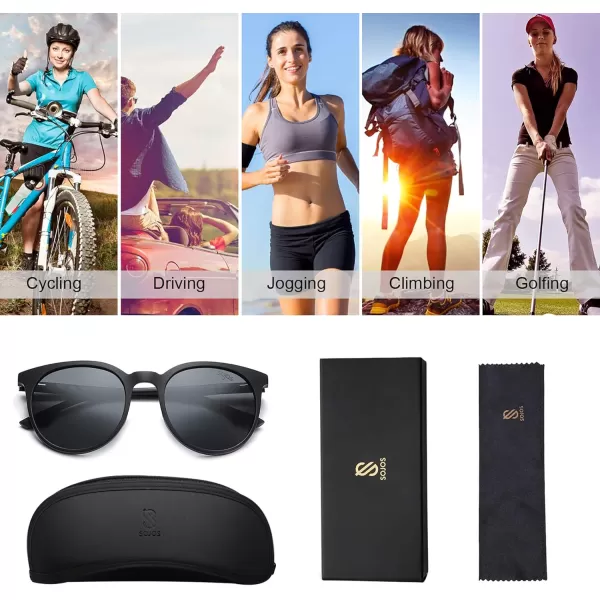 SOJOS Oversized Round Polarized Sports Sunglasses for Women Ultralight TR90 Frame Sport Womens Sun Glasses SJ2092Matte Dark BlackGrey With Black Nose Pads