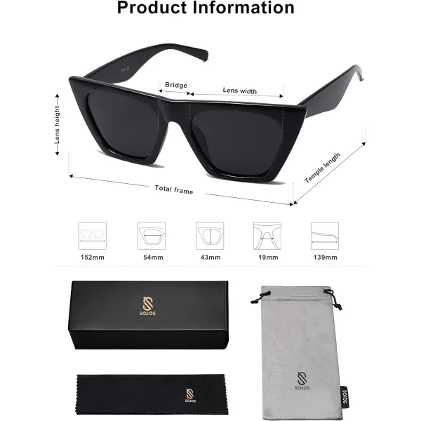 SOJOS Oversized Square Cateye Polarized Sunglasses for Women Men Big Trendy SunniesAll Black