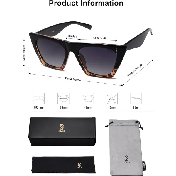 SOJOS Oversized Square Cateye Polarized Sunglasses for Women Men Big Trendy SunniesBlackamptortoiseGrey