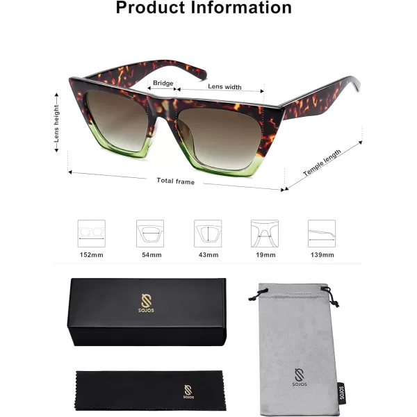 SOJOS Oversized Square Cateye Polarized Sunglasses for Women Men Big Trendy SunniesGreenamptortoiseGreen