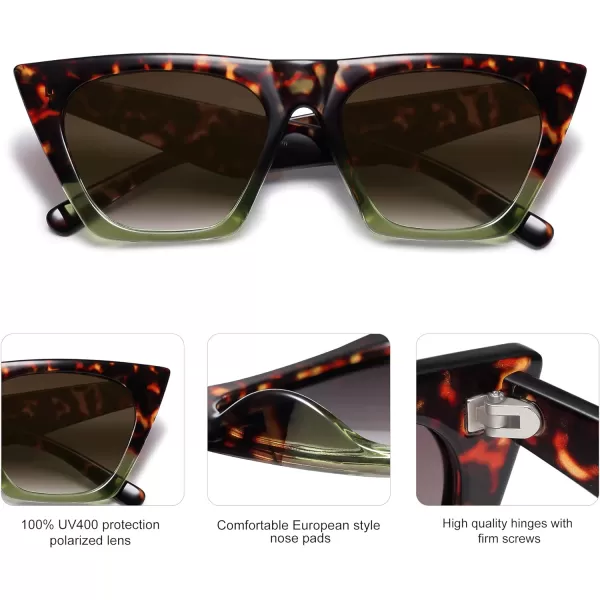 SOJOS Oversized Square Cateye Polarized Sunglasses for Women Men Big Trendy SunniesGreenamptortoiseGreen