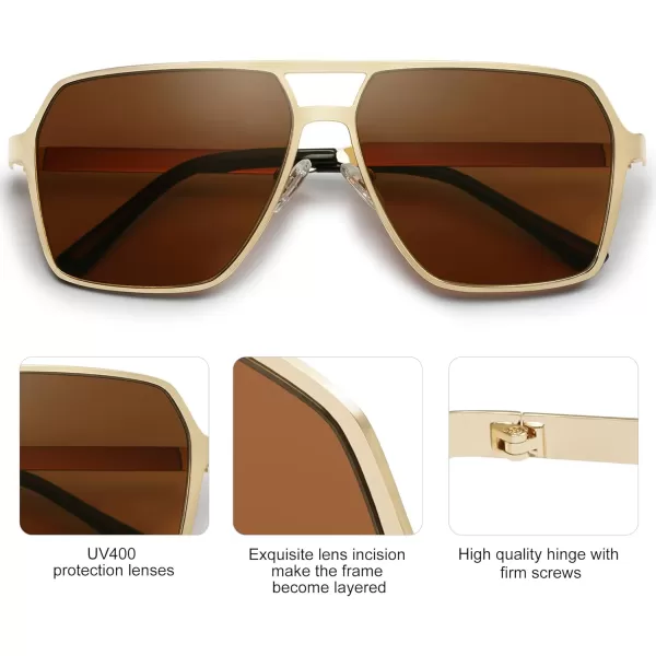 SOJOS Oversized Square Sunglasses for Women Men Retro Large Flat Mirrored Lens UV400 Shades Metal Sunnies SJ1193GoldBrown