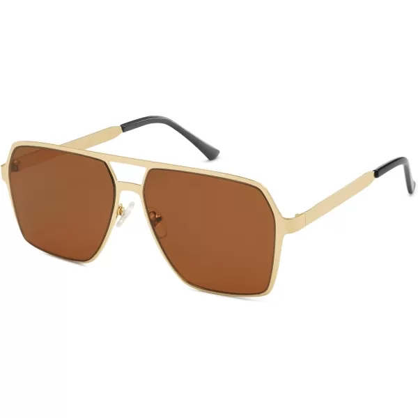 SOJOS Oversized Square Sunglasses for Women Men Retro Large Flat Mirrored Lens UV400 Shades Metal Sunnies SJ1193GoldBrown