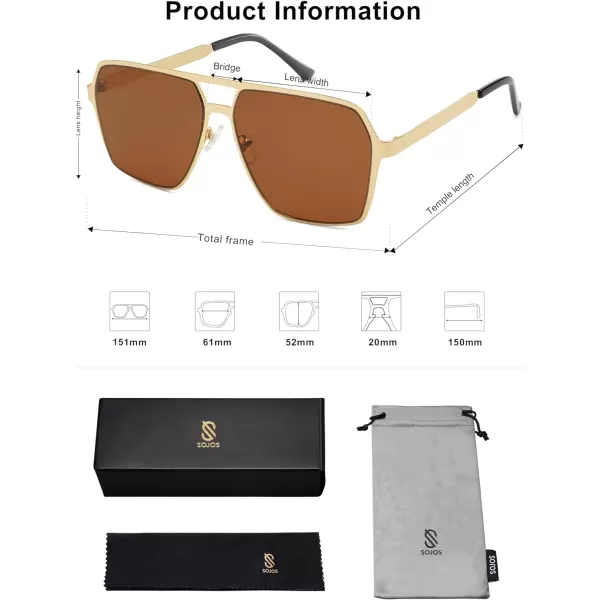 SOJOS Oversized Square Sunglasses for Women Men Retro Large Flat Mirrored Lens UV400 Shades Metal Sunnies SJ1193GoldBrown