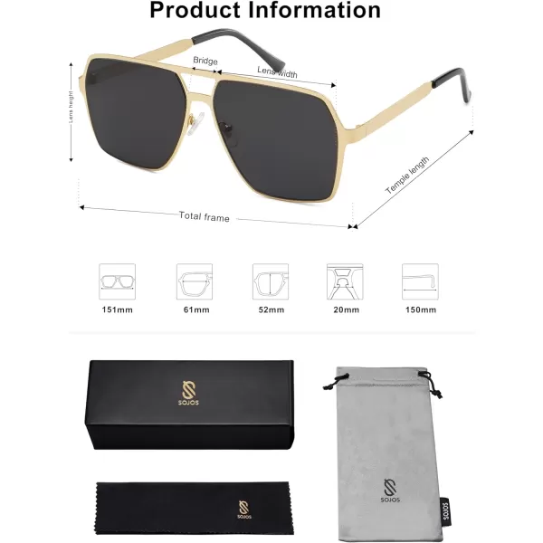 SOJOS Oversized Square Sunglasses for Women Men Retro Large Flat Mirrored Lens UV400 Shades Metal Sunnies SJ1193GoldGery