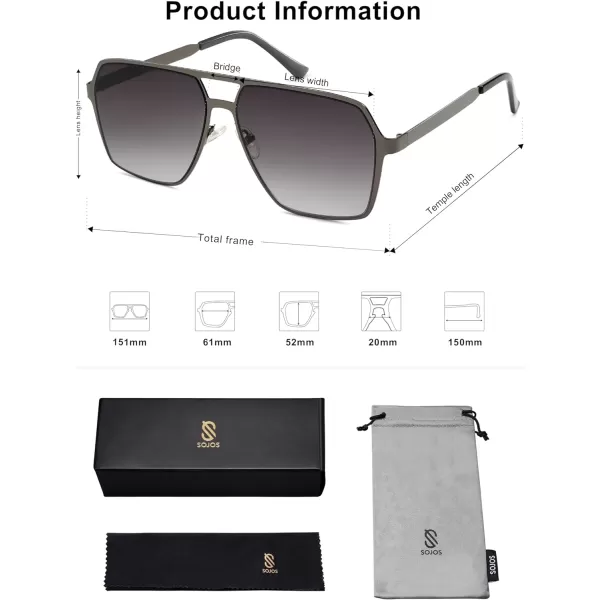 SOJOS Oversized Square Sunglasses for Women Men Retro Large Flat Mirrored Lens UV400 Shades Metal Sunnies SJ1193GunGrey Grading