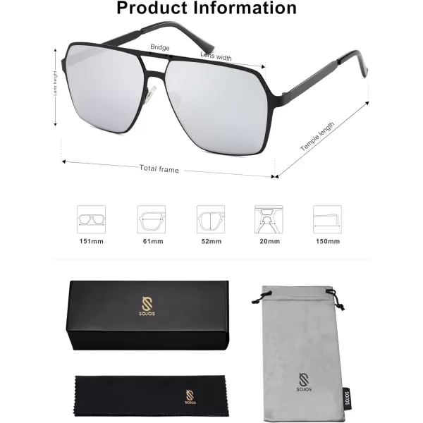 SOJOS Oversized Square Sunglasses for Women Men Retro Large Flat Mirrored Lens UV400 Shades Metal Sunnies SJ1193Matte BlackSilver Mirrored