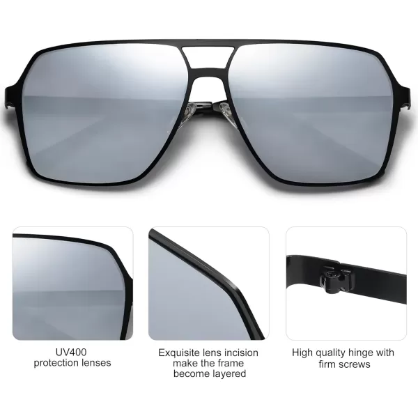SOJOS Oversized Square Sunglasses for Women Men Retro Large Flat Mirrored Lens UV400 Shades Metal Sunnies SJ1193Matte BlackSilver Mirrored