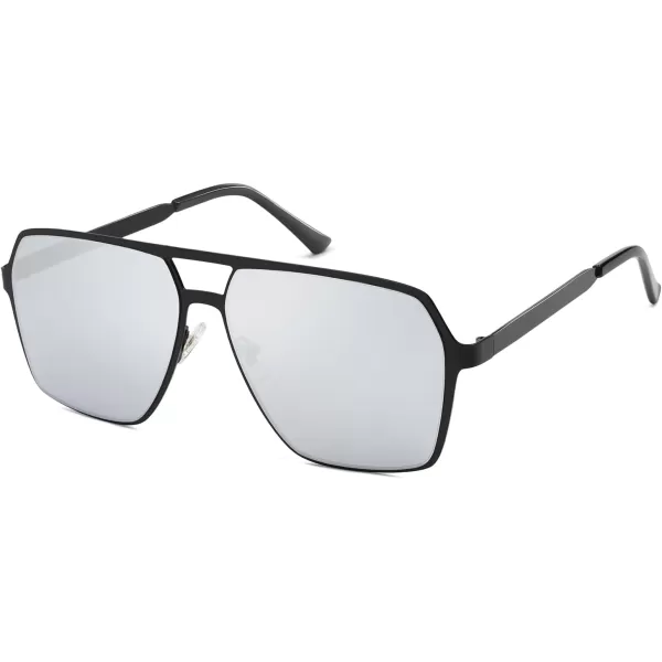SOJOS Oversized Square Sunglasses for Women Men Retro Large Flat Mirrored Lens UV400 Shades Metal Sunnies SJ1193Matte BlackSilver Mirrored