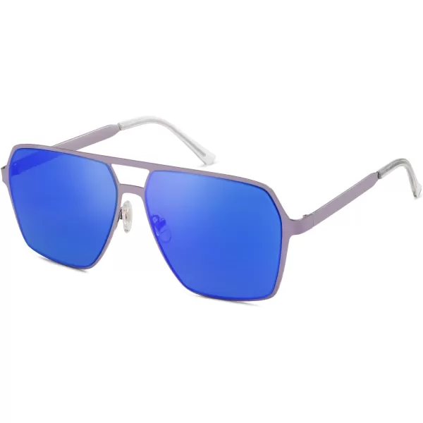 SOJOS Oversized Square Sunglasses for Women Men Retro Large Flat Mirrored Lens UV400 Shades Metal Sunnies SJ1193PurpleBluishviolet Mirrored