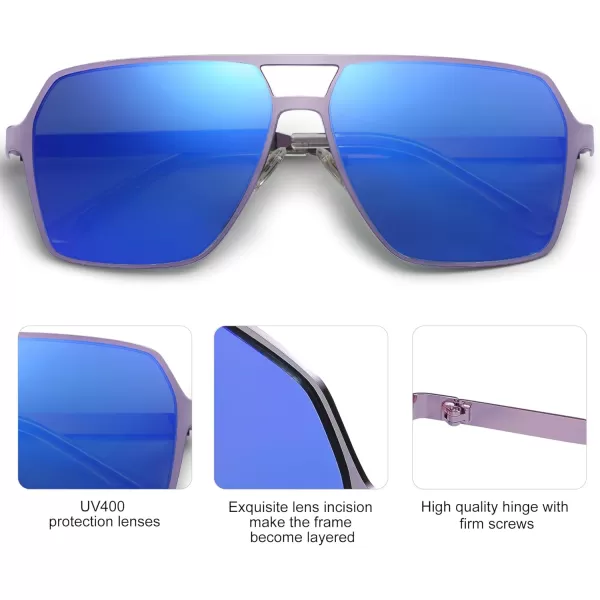 SOJOS Oversized Square Sunglasses for Women Men Retro Large Flat Mirrored Lens UV400 Shades Metal Sunnies SJ1193PurpleBluishviolet Mirrored